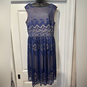Elegant Navy Blue Lace Overlay Dress - 42” Long, 20” Bust